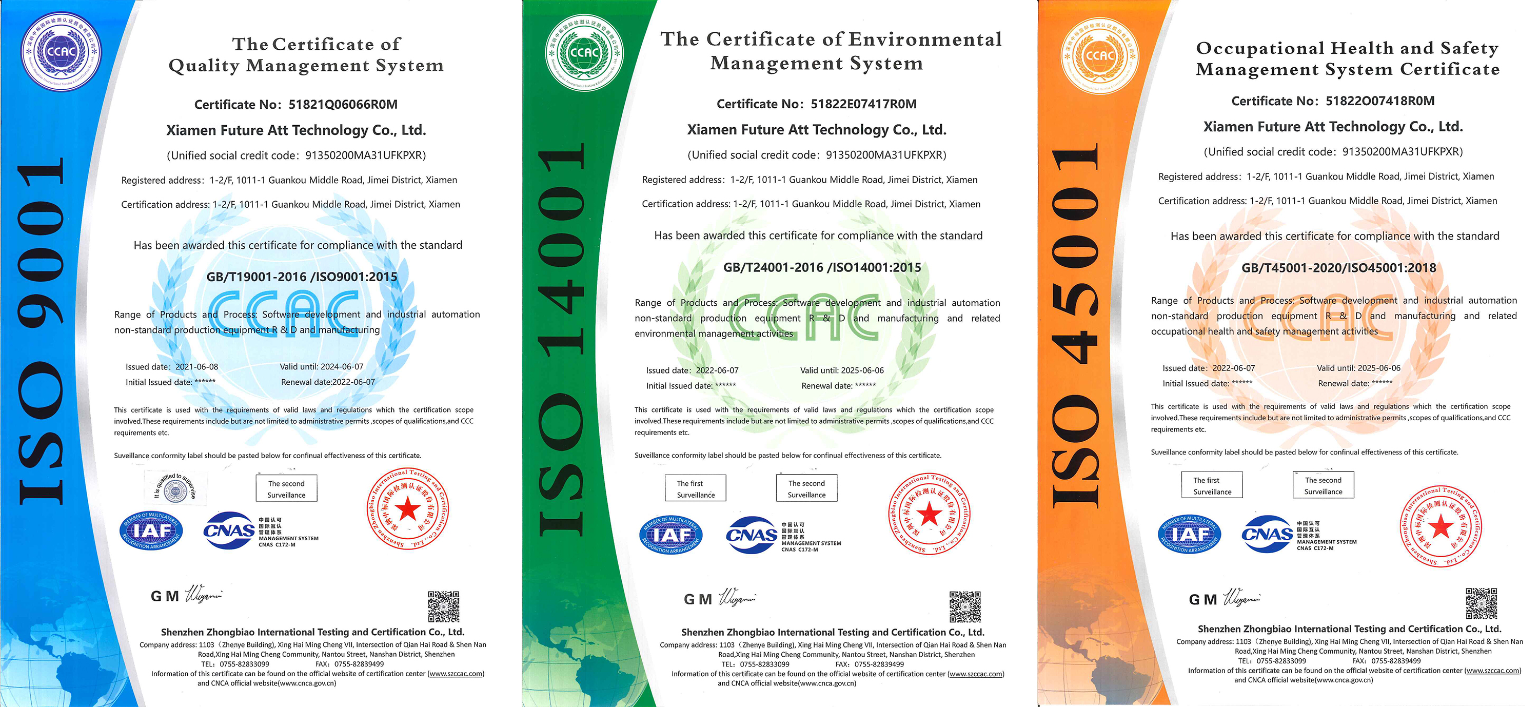 ISO three management system certification